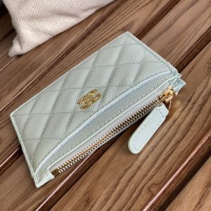 CC A84105 Coin Case Light Blue Gold Metal Caviar 240735