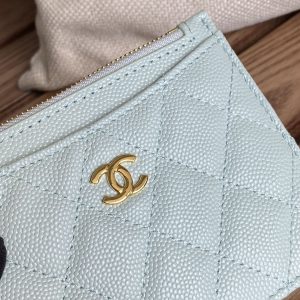 CC A84105 Coin Case Light Blue Gold Metal Caviar 240735