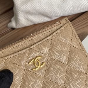 CC A84105 Coin Case Beige Gold Metal Caviar 240737