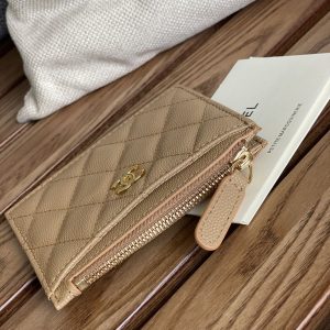 CC A84105 Coin Case Beige Gold Metal Caviar 240737