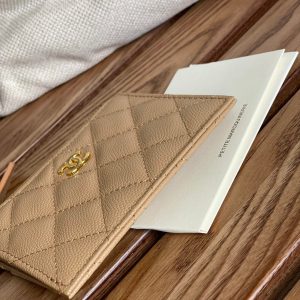 CC A84105 Coin Case Beige Gold Metal Caviar 240737