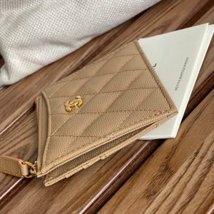 CC A84105 Coin Case Beige Gold Metal Caviar 240737