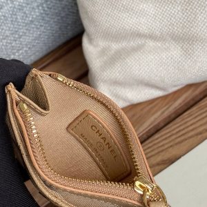 CC A84105 Coin Case Beige Gold Metal Caviar 240737