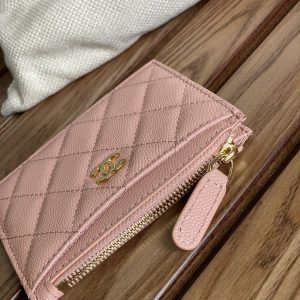 CC A84105 Coin Case Pink Gold Metal Caviar 240743