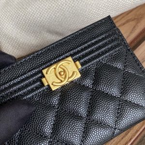 cc boy 11cm card holder black caviar gold hardware