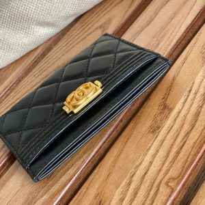 cc boy 11cm card holder black lambskin gold hardware