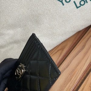 cc boy 11cm card holder black lambskin silver hardware