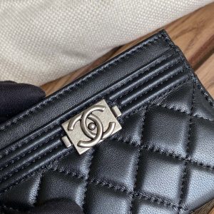 cc boy 11cm card holder black lambskin silver hardware