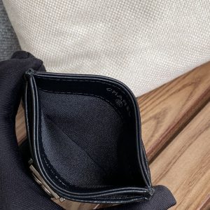 cc boy 11cm card holder black lambskin silver hardware