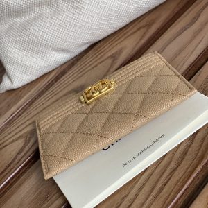 cc boy 11cm card holder beige caviar gold hardware