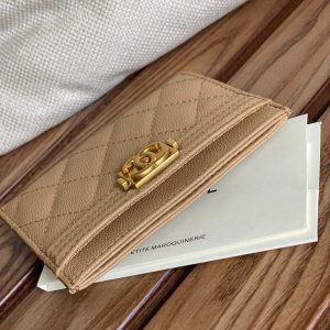 cc boy 11cm card holder beige caviar gold hardware