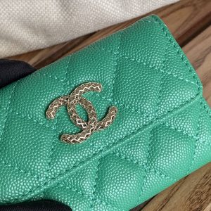 cc small wallet 11cm dark green caviar light gold hardware