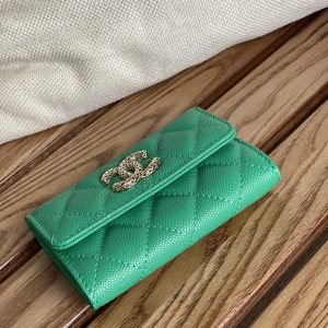 cc small wallet 11cm dark green caviar light gold hardware