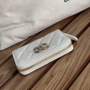 cc zipped wallet 11cm white caviar gold hardware