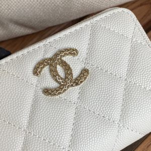 cc zipped wallet 11cm white caviar gold hardware
