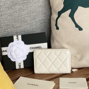 cc zipped wallet 11cm white caviar gold hardware