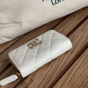 cc zipped wallet 11cm white caviar gold hardware