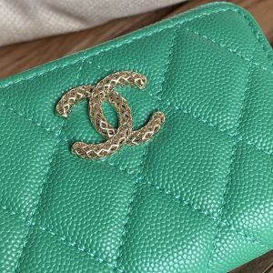 cc zipped wallet 11cm green caviar gold hardware