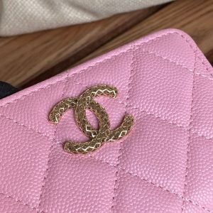 cc zipped wallet 11cm pink caviar gold hardware