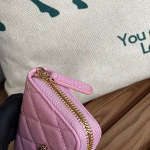 cc zipped wallet 11cm pink caviar gold hardware