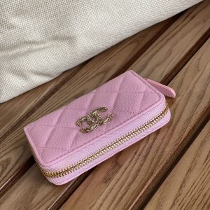 cc zipped wallet 11cm pink caviar gold hardware