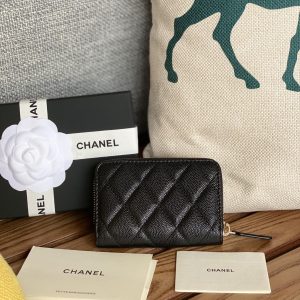 cc zipped wallet 11cm black caviar gold hardware