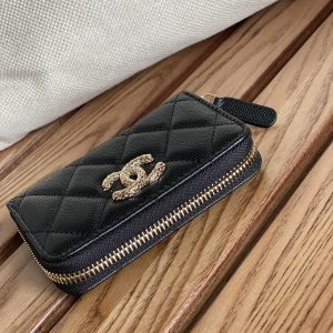 cc zipped wallet 11cm black caviar gold hardware