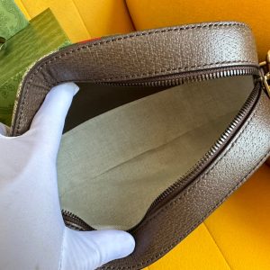 GG OPHIDIA SMALL 24 IN BEIGE CANVAS AND BROWN CALFSKIN