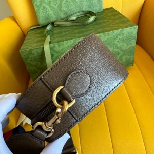 GG OPHIDIA SMALL 24 IN BEIGE CANVAS AND BROWN CALFSKIN