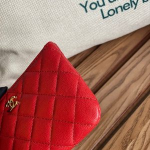 cc zipped wallet 14cm red caviar gold hardware