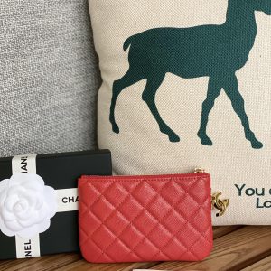 cc zipped wallet 14cm red caviar gold hardware