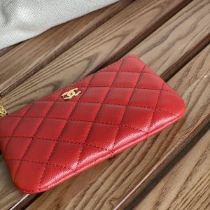 cc zipped wallet 14cm red caviar gold hardware