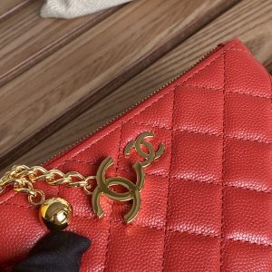 cc zipped wallet 14cm red caviar gold hardware
