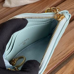 cc zipped wallet 14cm light cloud blue caviar gold hardware