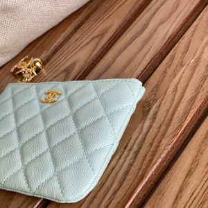 cc zipped wallet 14cm light cloud blue caviar gold hardware