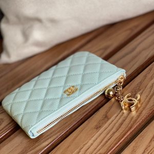 cc zipped wallet 14cm light cloud blue caviar gold hardware