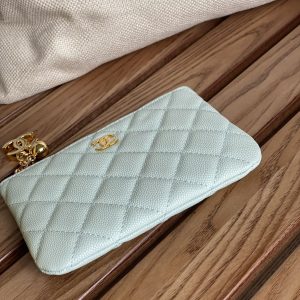 cc zipped wallet 14cm light cloud blue caviar gold hardware