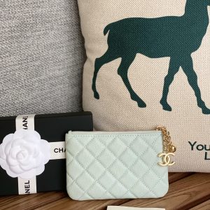 cc zipped wallet 14cm light cloud blue caviar gold hardware