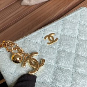 cc zipped wallet 14cm light cloud blue caviar gold hardware