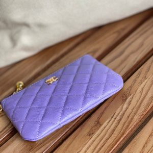 cc zipped wallet 14cm purple caviar gold hardware