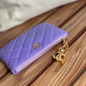 cc zipped wallet 14cm purple caviar gold hardware