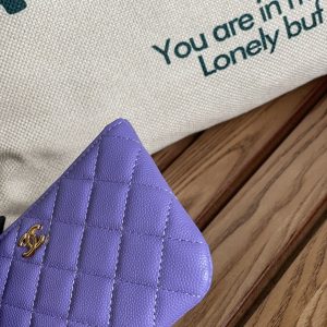 cc zipped wallet 14cm purple caviar gold hardware