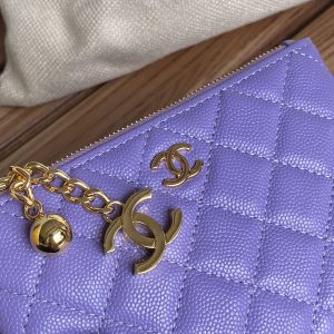 cc zipped wallet 14cm purple caviar gold hardware