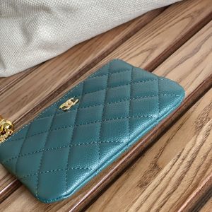 cc zipped wallet 14cm dark green caviar gold hardware