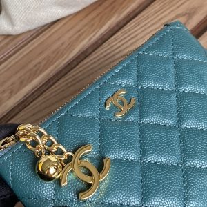 cc zipped wallet 14cm dark green caviar gold hardware