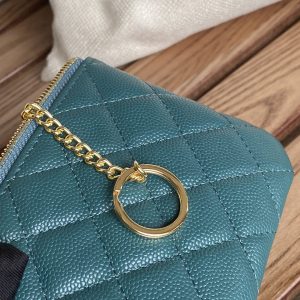 cc zipped wallet 14cm dark green caviar gold hardware