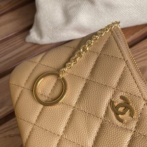 cc zipped wallet 14cm beige caviar gold hardware