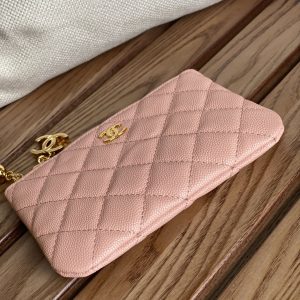 cc zipped wallet 14cm light pink caviar gold hardware