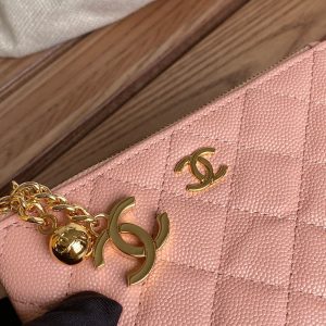cc zipped wallet 14cm light pink caviar gold hardware