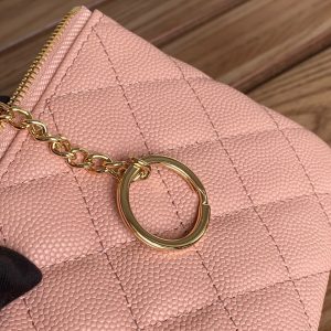 cc zipped wallet 14cm light pink caviar gold hardware